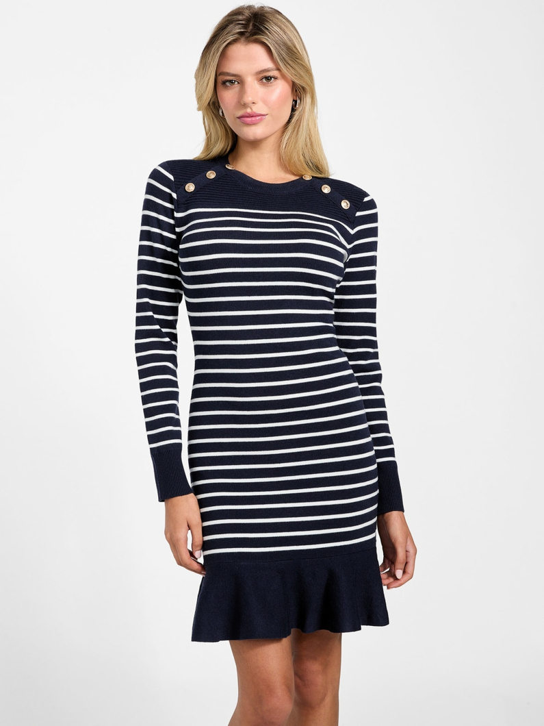 DRESS - BLUE AND CREAM STRIP