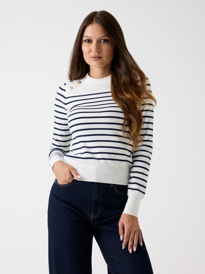 SWEATER LONG SLEEVE - CREAM AND BLUE STRIP