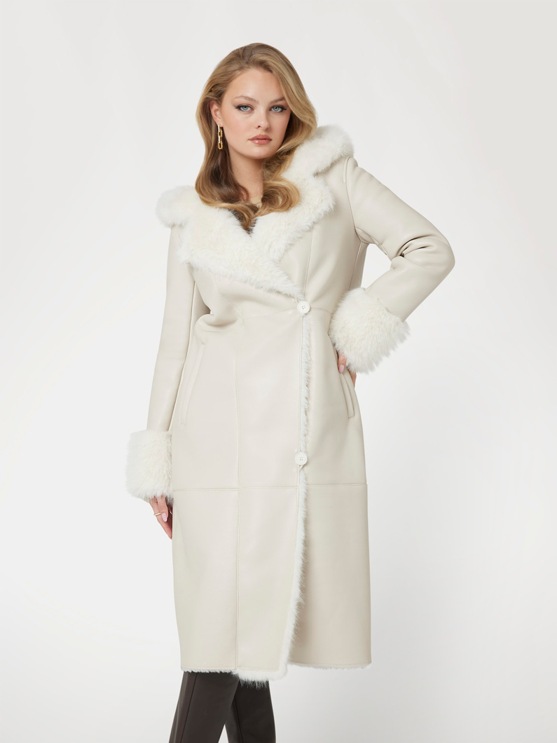 HOODED LONG COAT - CREAM WHITE MULTI