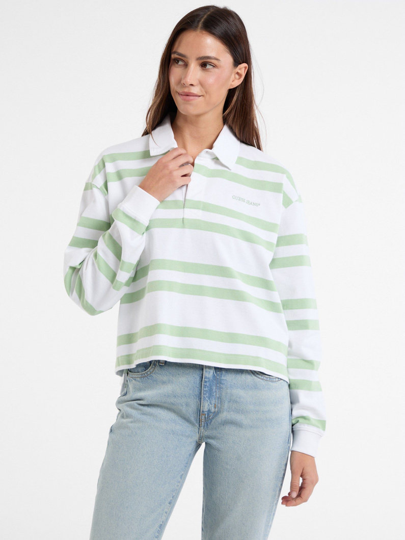 POLO LONG SLEEVE - WHITE AND GREEN STRI