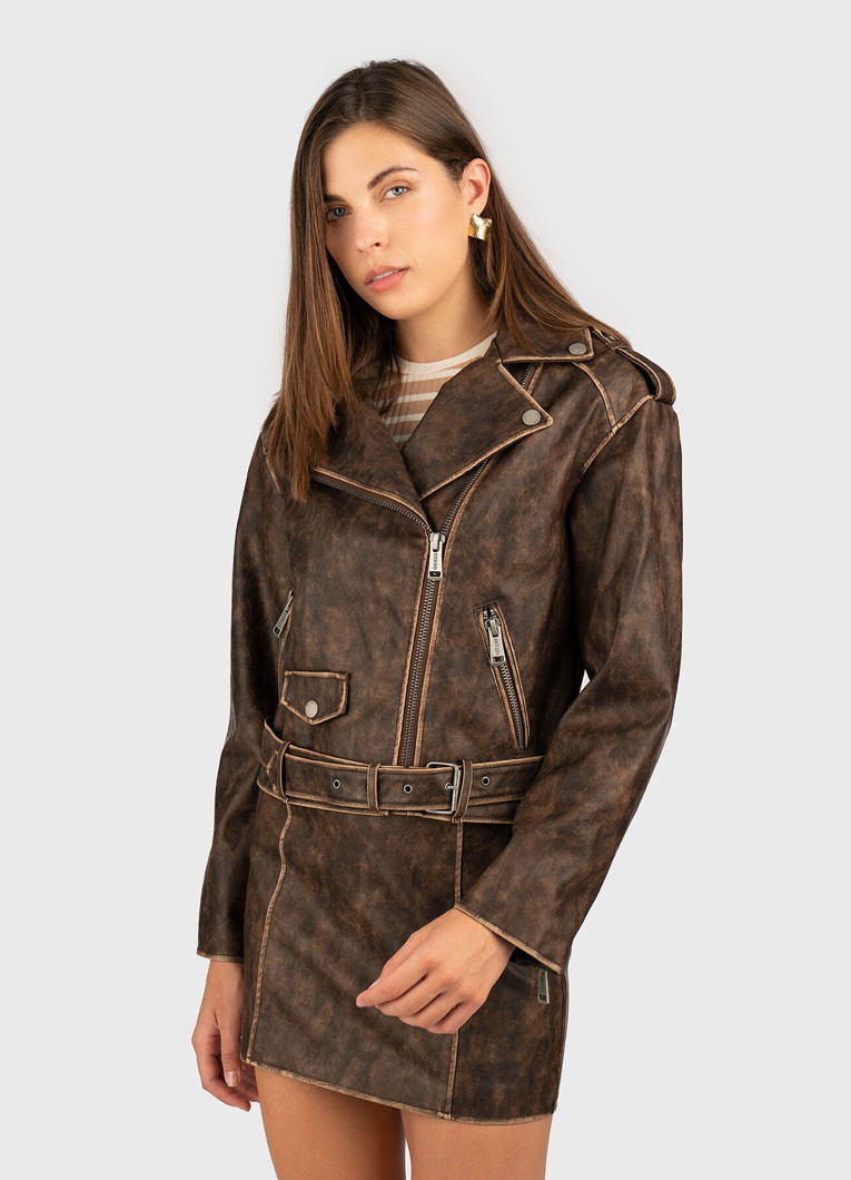 BIKER JACKET - ESPRESSO BROWN MULTI