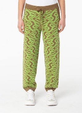 PANTS - BEIGE/GREEN BACKGROUND PRINT