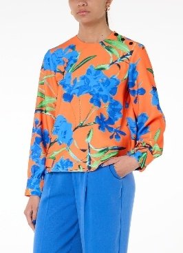 BLOUSE - ORANGE BACKGROUND PRINT