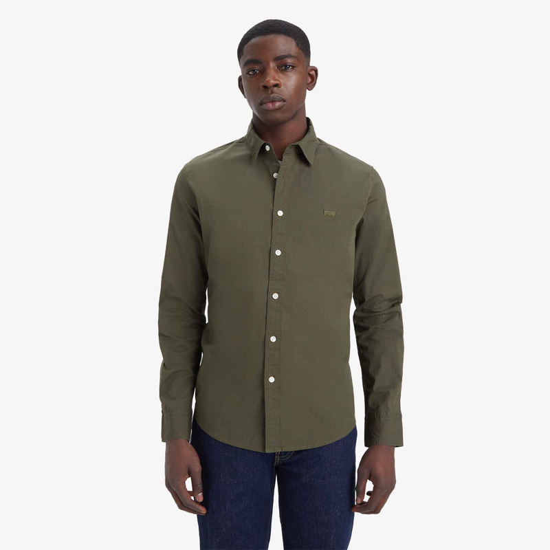 SHIRT LONG SLEEVE - OLIVE NIGHT STRETCH POPLIN