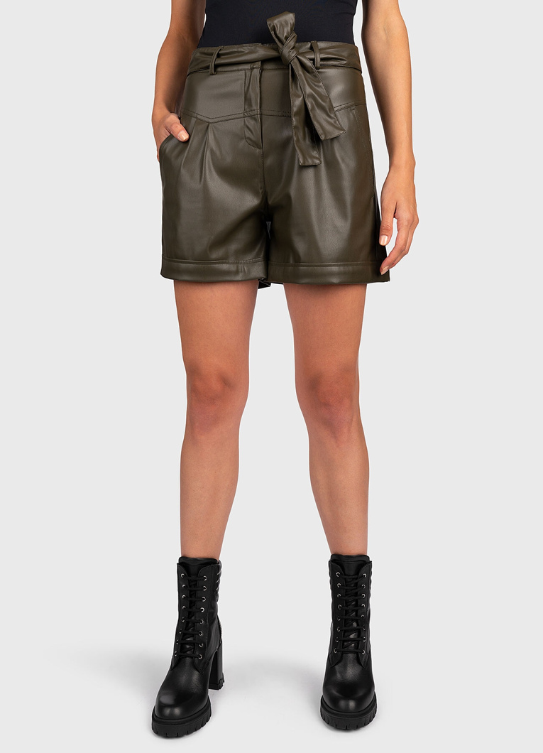 LEATHER SHORTS - ARMY GREEN