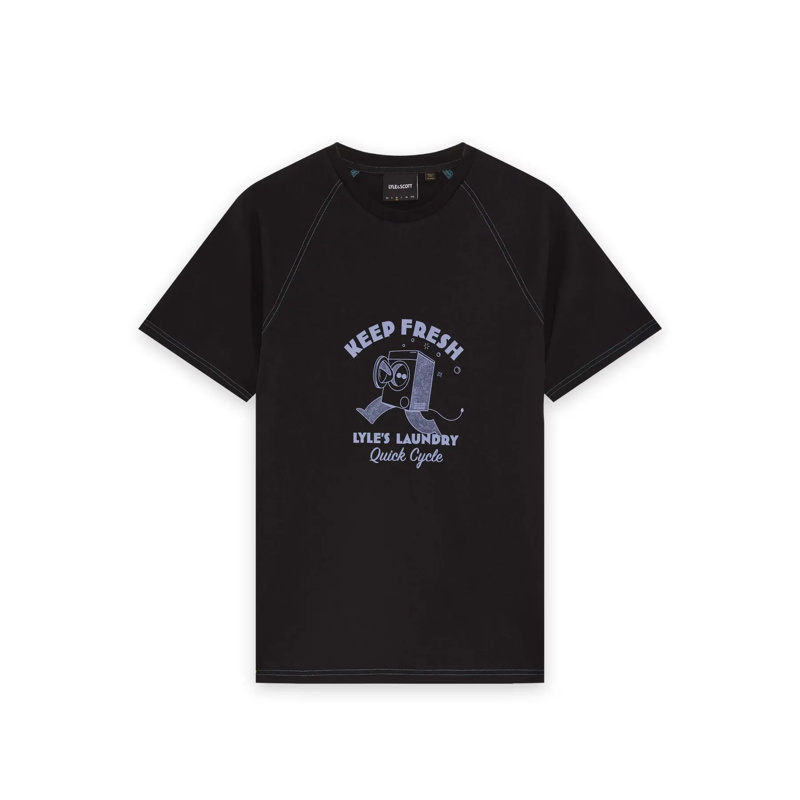 T-SHIRT - JET BLACK/ BUBBLE BLUE