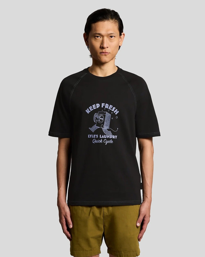T-SHIRT - JET BLACK/ BUBBLE BLUE
