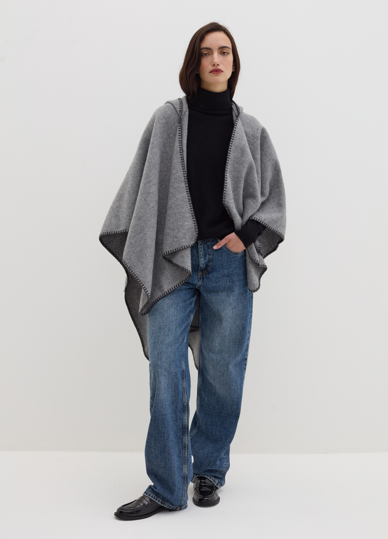 PONCHO - GREY + DK GREY STITCHING