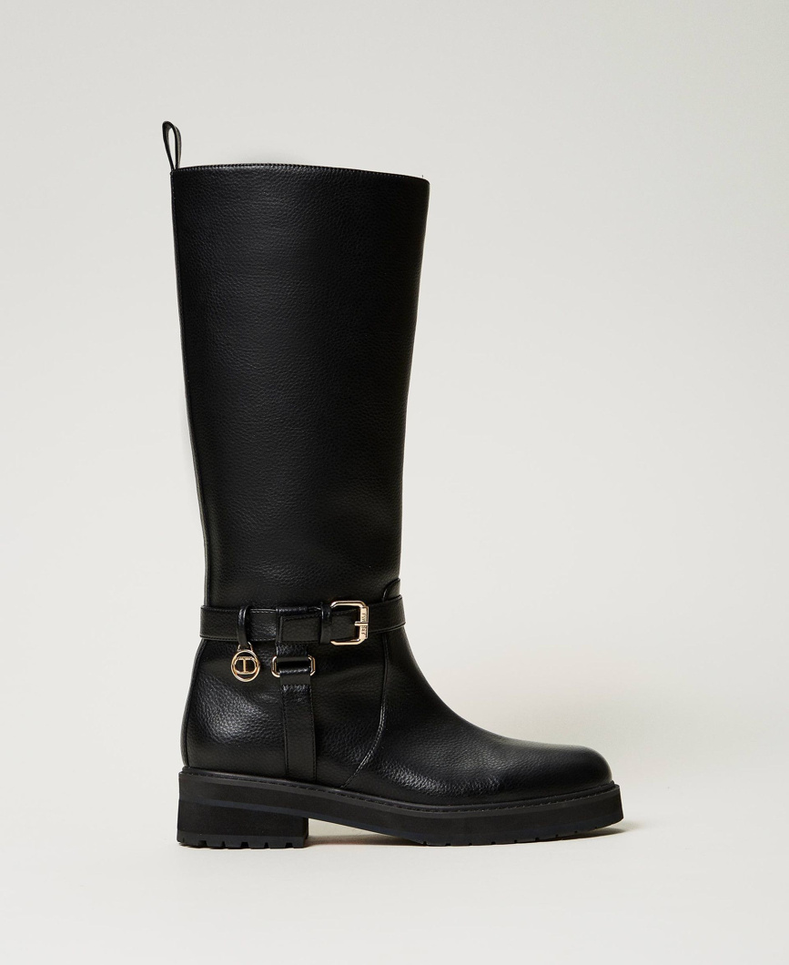 LEATHER BIKER BOOTS - NERO