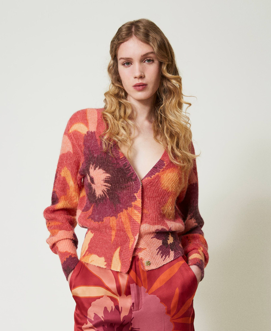 CARDIGAN - MACRO FLOWERS ROSSO/RED PLUM